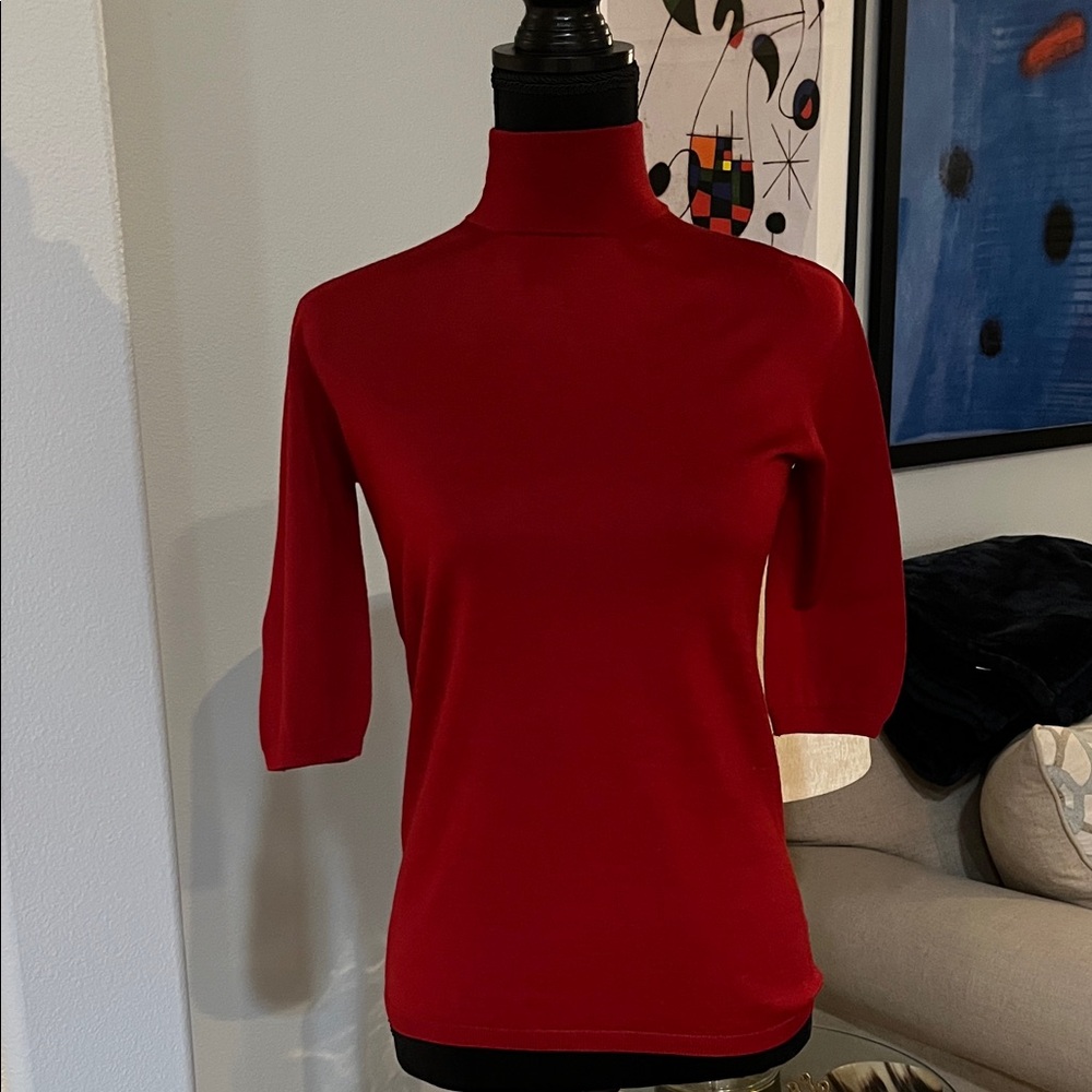 MaxMara Red Short-Sleeve Turtleneck Sweater